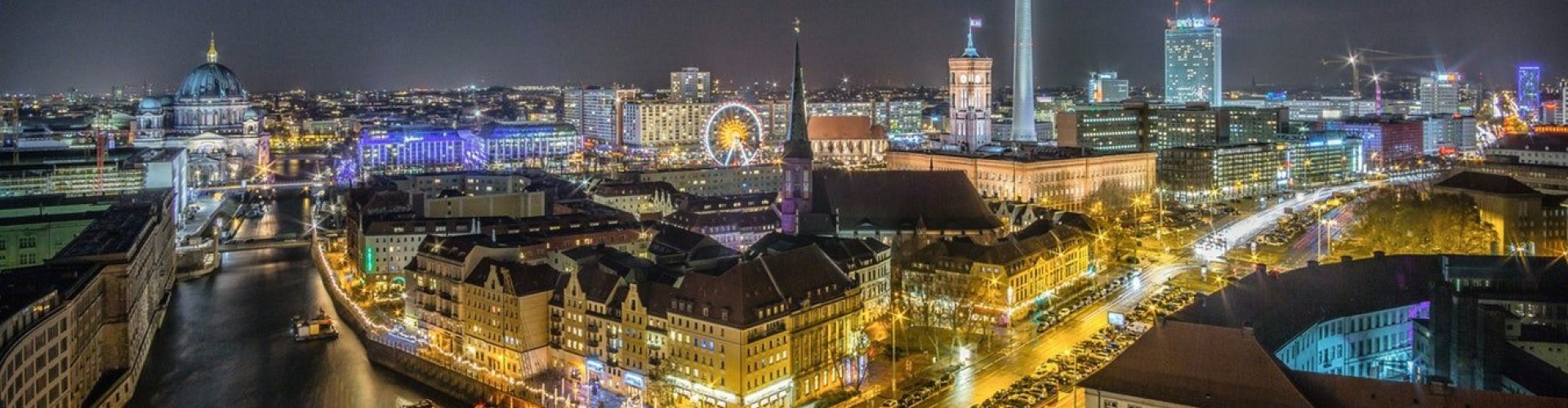 Berlin cityscape at sunset