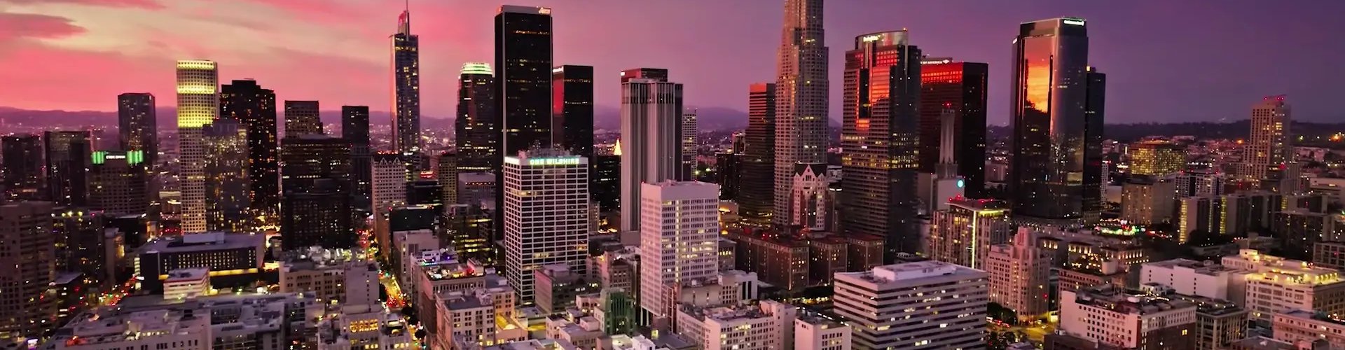 Los Angeles cityscape at sunset