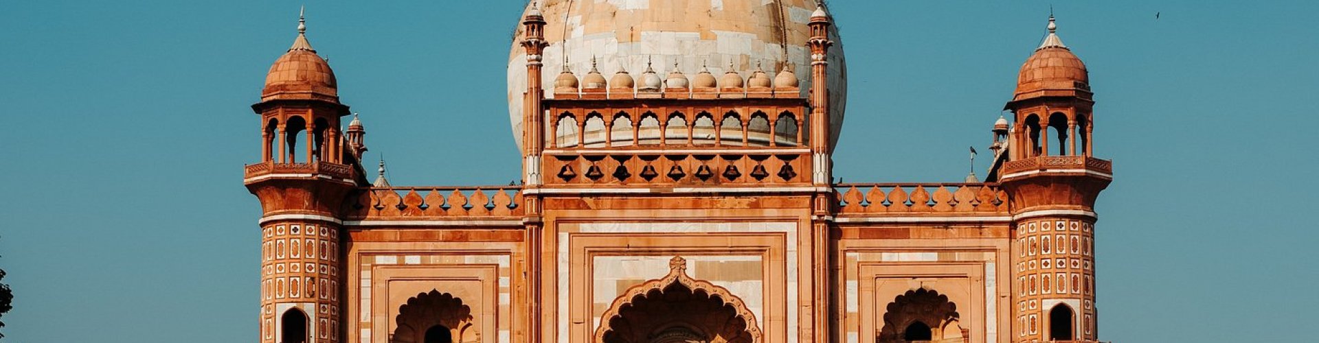 New Delhi cityscape at sunset